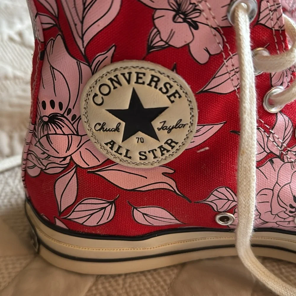 Converse Women's Red & Pink Floral High-Top Sneakers - Picture 2 of 4